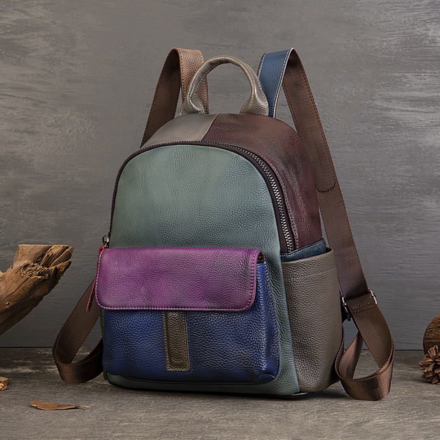 【New Arrival】 Vintage Color Bl - Leather Backpack Vintage recension och pris
