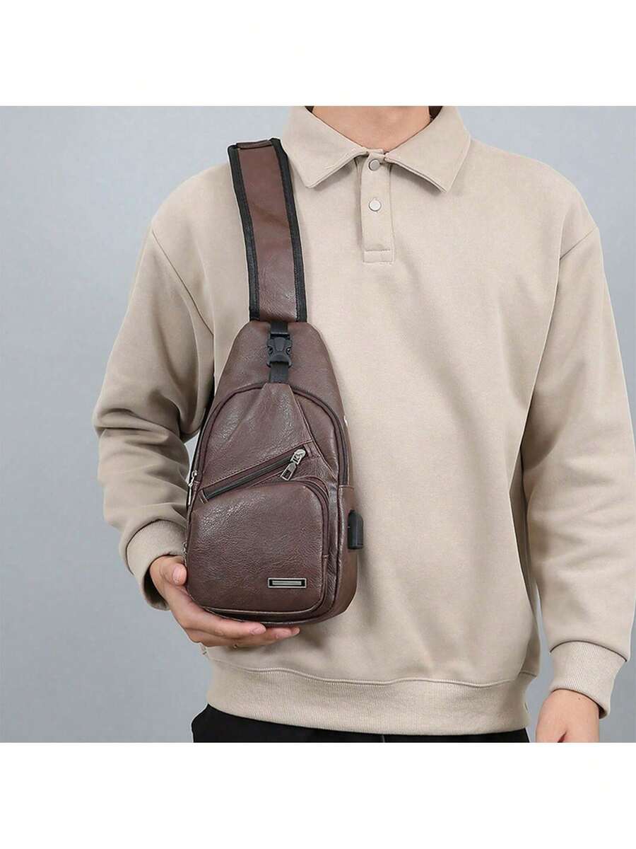 Mens PU Leather Sling Bag With - Sling Backpack Shoulder recension och pris