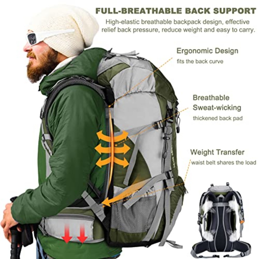 Loowoko 50L Hiking Backpack, W - Rain Cover Backpack recension och pris