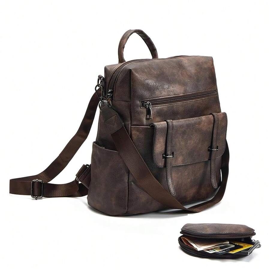 Women Fashion Vintage Brown PU - Leather Backpack Vintage recension och pris