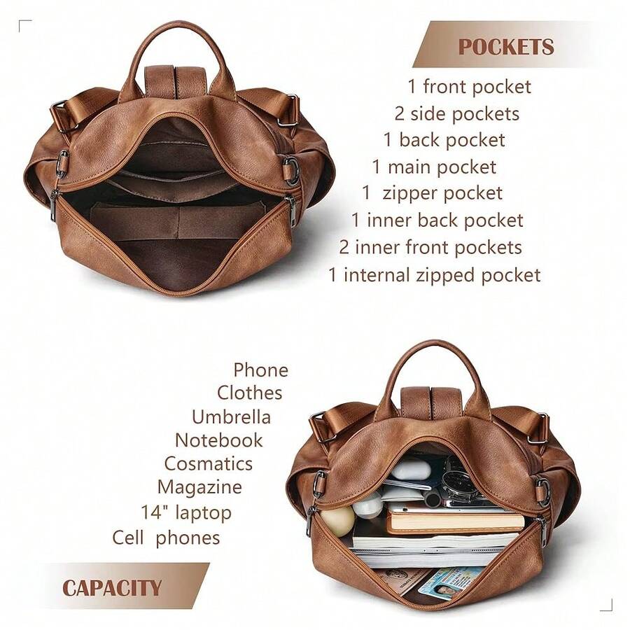 Women Fashion Vintage Brown PU - Leather Backpack Vintage recension och pris