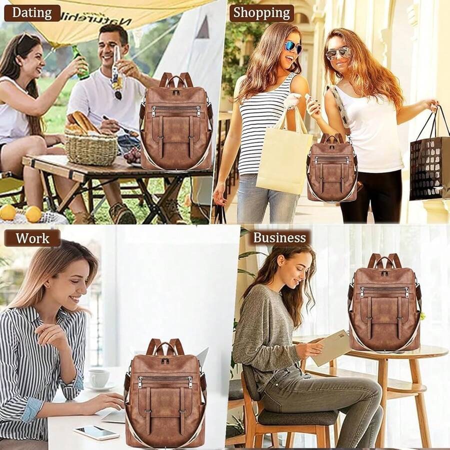 Women Fashion Vintage Brown PU - Leather Backpack Vintage recension och pris